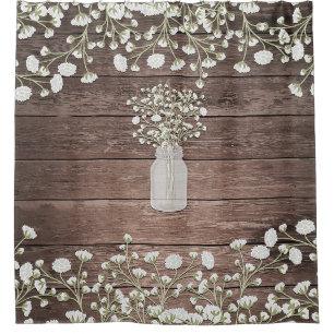 Rideaux De Douche Baby's Breath dans un Pot Mason en Bois Rustique