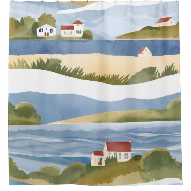 Rideaux De Douche Baie de Cape Cod | Aquarelle de rivage côtier océa (Devant)