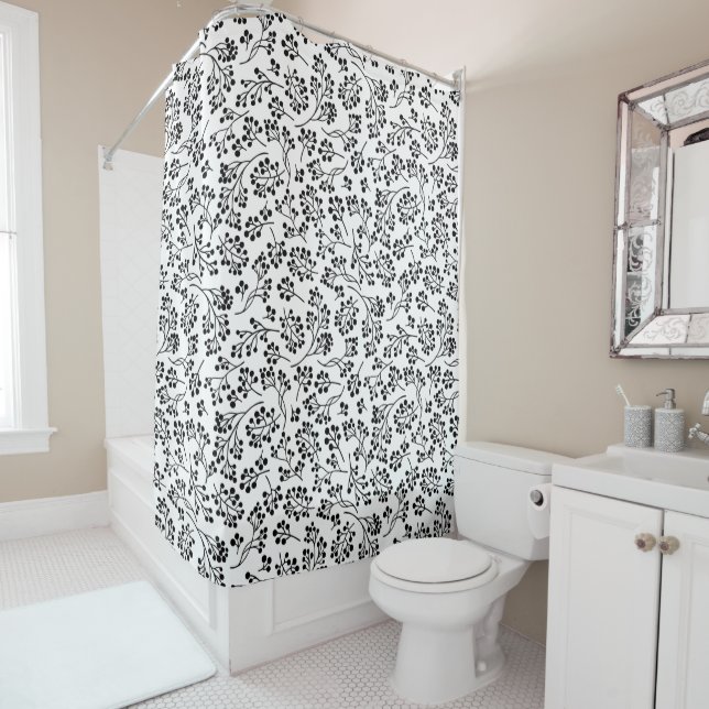 Rideaux De Douche Baies d'hiver modernes noir et blanc (En situation)