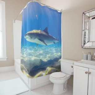 Rideaux De Douche Baignade de requins Eau bleu de l'océan