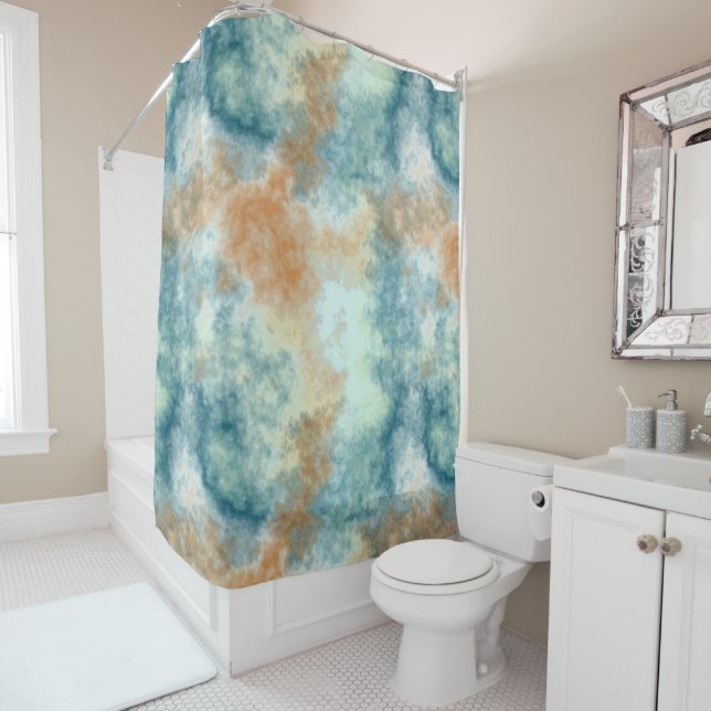 Rideaux De Douche Bain Gold et Turquoise (En situation)