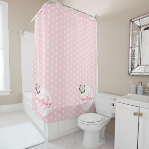 Rideaux De Douche Bain Monographique Fille Pink Poka Dot