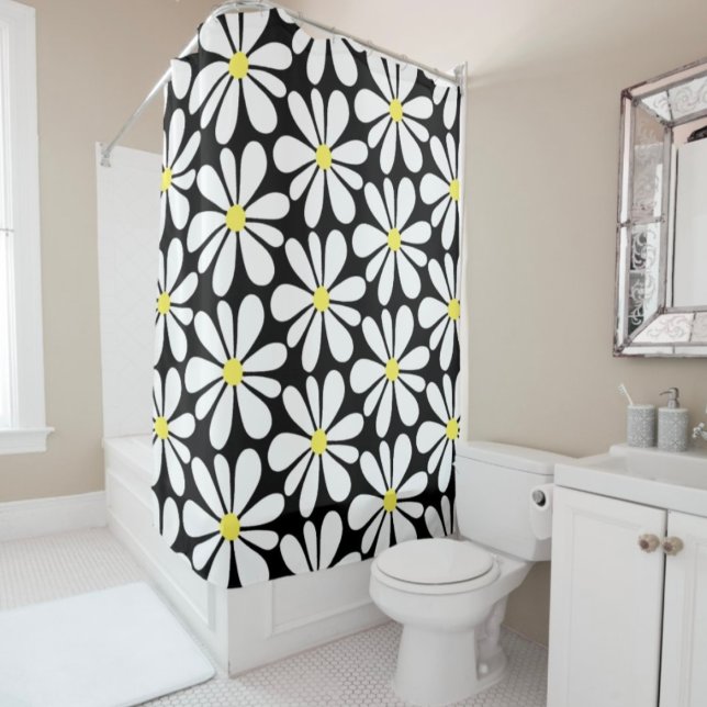 Rideaux De Douche Baise blanche sur Floral noir (Créateur téléchargé)