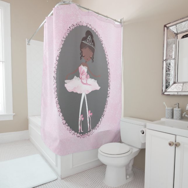 Rideaux De Douche Bal de couture rose et gris, ballerine, chic ethni (En situation)