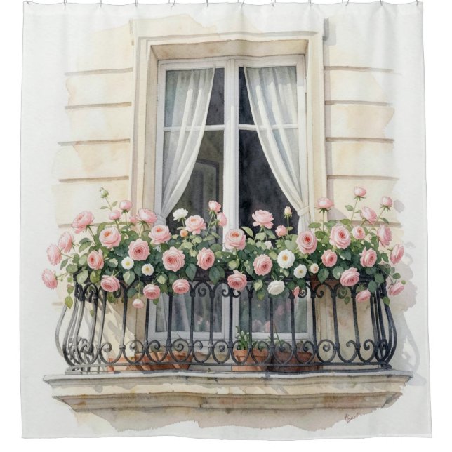 Rideaux De Douche Balcon de Paris aquarelle (Devant)