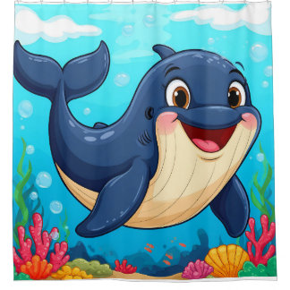 Rideaux De Douche Baleine de dessin animé joyeuse nageant
