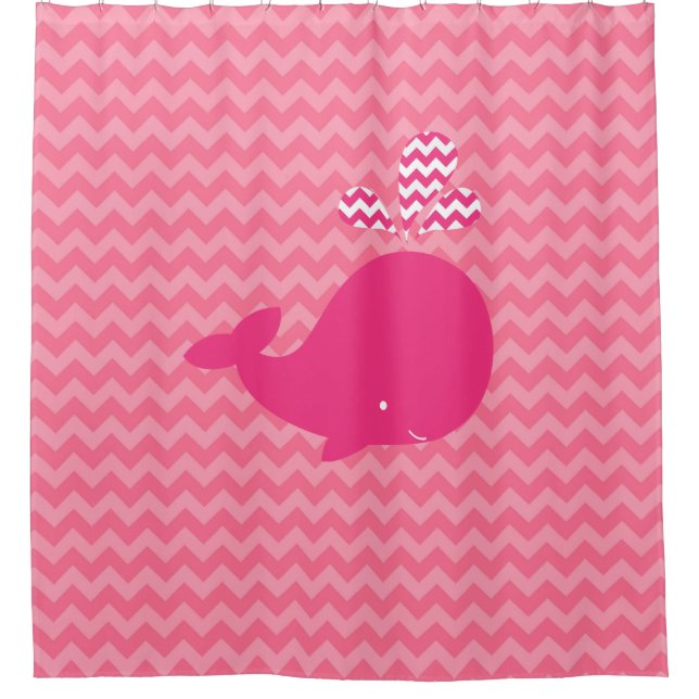 Rideaux De Douche Baleine rose sur les rayures rose Chevron (Devant)