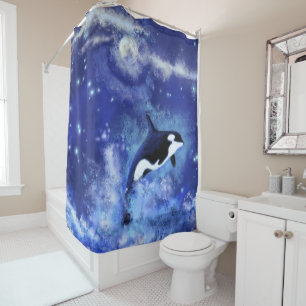 Rideaux De Douche Baleine tueuse en Pleine lune - Dessin artistique 