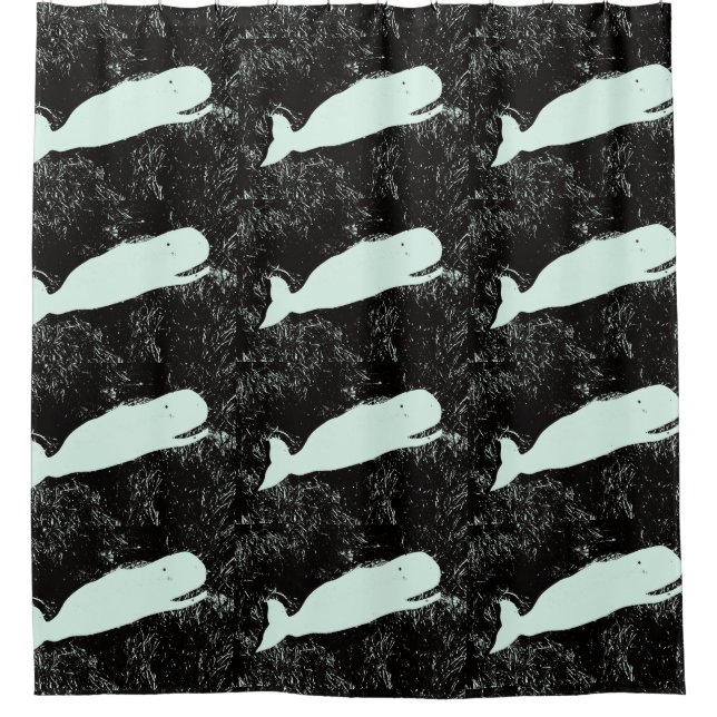 Rideaux De Douche baleines blanches sur motif noir (Devant)