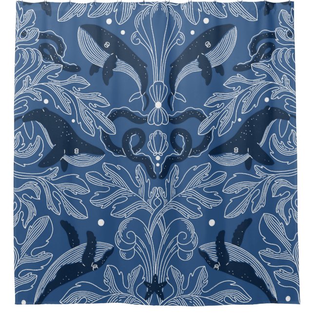 Rideaux De Douche Baleines nautiques, motif de texture damassée. (Devant)
