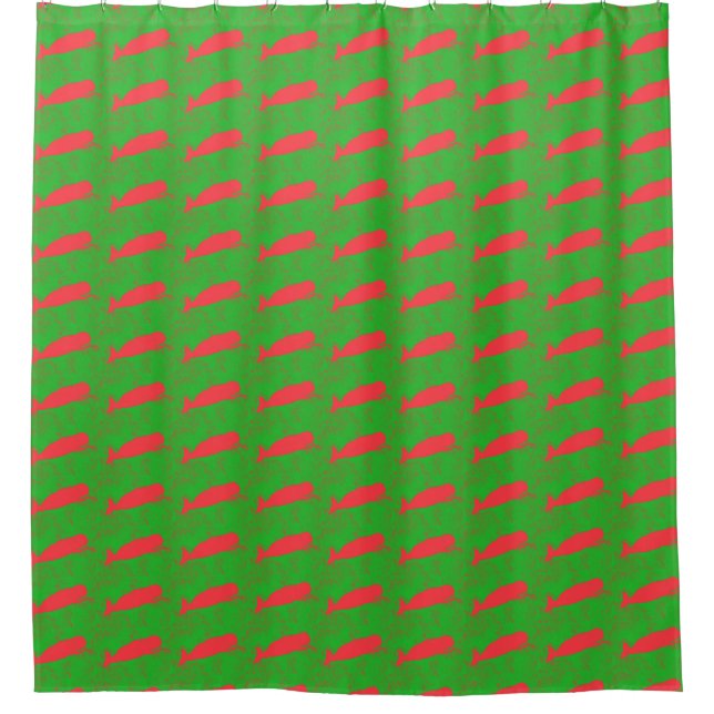 Rideaux De Douche baleines rouges en vert (Devant)