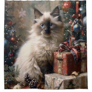 Rideaux De Douche Balinais Kitten Noël Portrait de chat