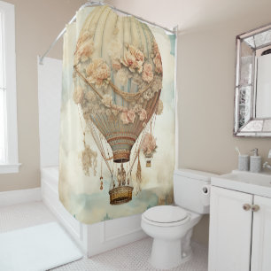 Rideaux De Douche Ballon à air chaud vintage Steampunk Floral Blue (
