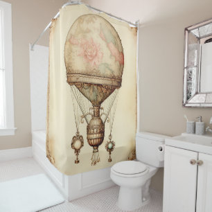 Rideaux De Douche Ballon vintage vapeur à air chaud Floral