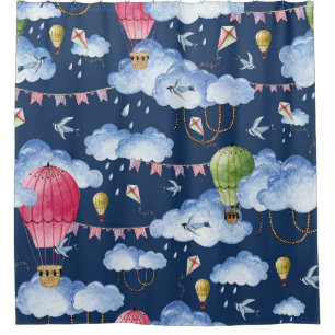 Rideaux De Douche Ballons Whimsical : Motif de nuage d'aquarelle