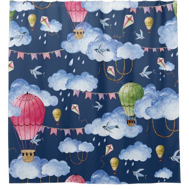 Rideaux De Douche Ballons Whimsical : Motif de nuage d'aquarelle (Devant)