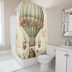Rideaux De Douche Balloon à air chaud vintage Floral Bleu