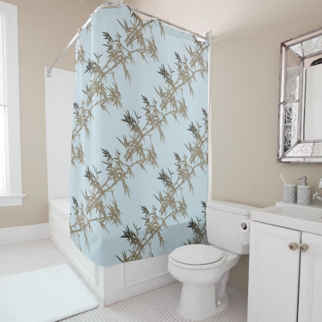 Rideaux De Douche Bambou d'or sur Baby Blue (En situation)