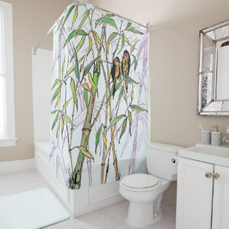 Rideaux De Douche Bambou et oiseaux