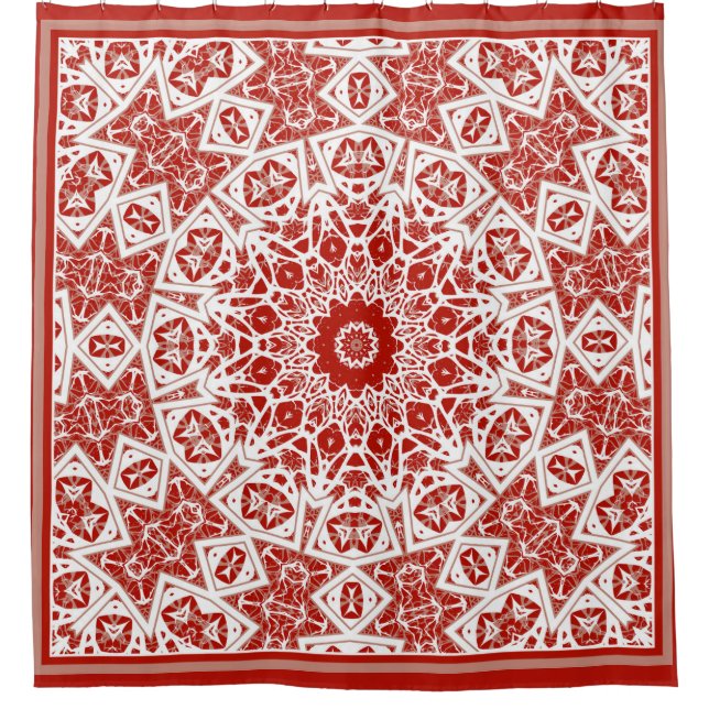 Rideaux De Douche bandana ethnique rouge et blanc (Devant)