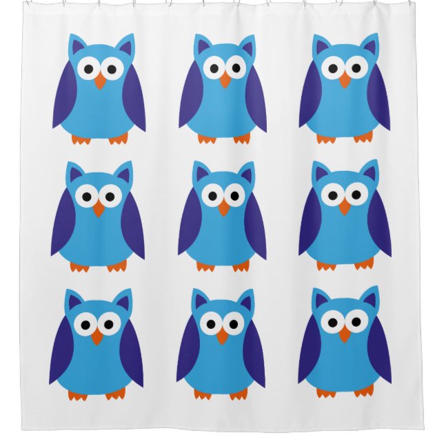 Rideaux De Douche Bande dessinée bleue de hibou (Devant)
