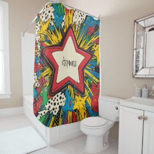 Rideaux De Douche Bande dessinée colorée Pop Art Starburst explosion