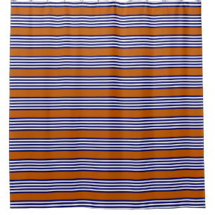 Rideaux De Douche Bandes bleu marine et blanc avec orange brûlé