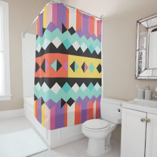Rideaux De Douche bandes colorées et triangles Motif mélange