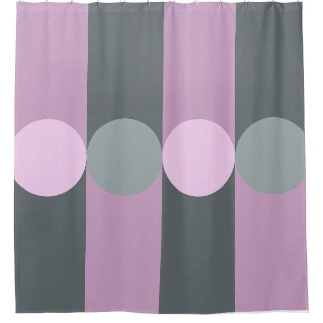 Rideaux De Douche Bandes de géométrie rétro Cercles gris violet (Devant)