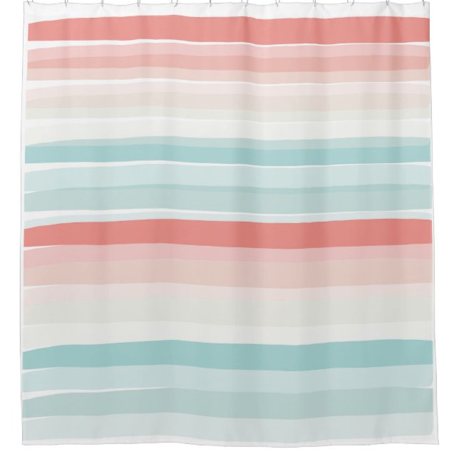 Rideaux De Douche Bandes estivales en corail et turquoise (Devant)