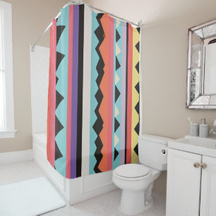 Rideaux De Douche bandes et triangles colorés mélange de motifs