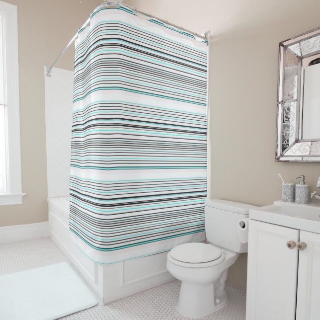 Rideaux De Douche Bandes gris d'aqua mignonnes (En situation)