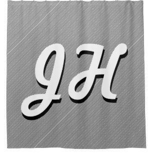 Rideaux De Douche Bandes minces en noir et blanc Initiales retro-s