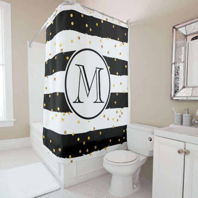 Rideaux De Douche Bandes noires et blanches (En situation)