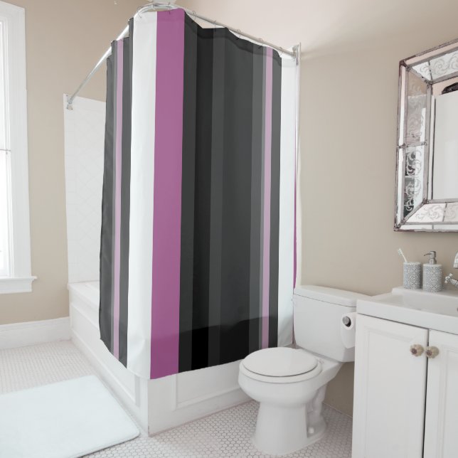 Rideaux De Douche Bandes noires, grises et blanches (En situation)