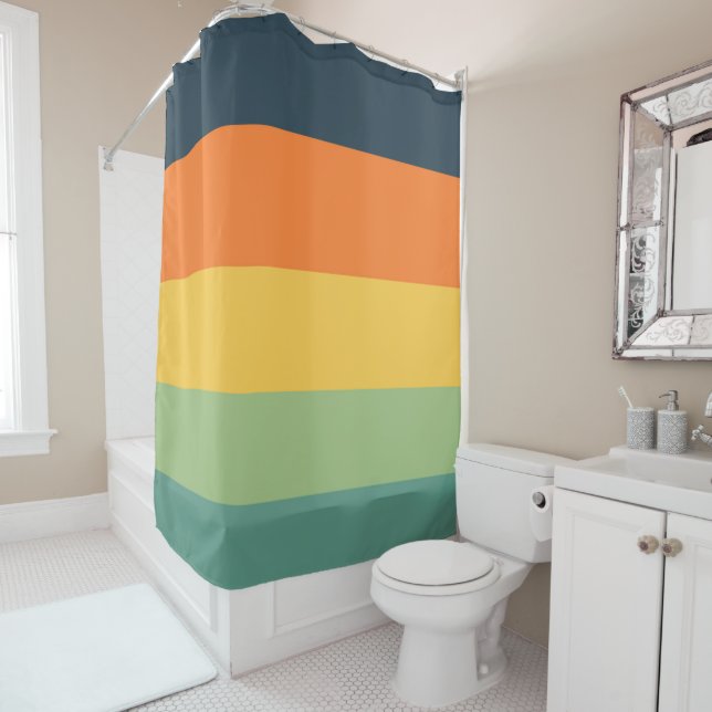 Rideaux De Douche Bandes orange, bleue, jaune et verte (En situation)