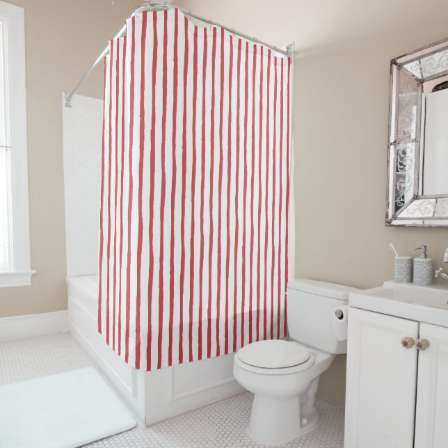 Rideaux De Douche Bandes organiques classiques rouges (En situation)