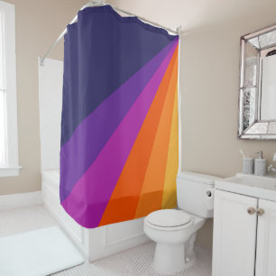 Rideaux De Douche Bandes rétro en diagonale violette et orange