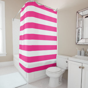 Rideaux De Douche Bandes roses et blanches chic