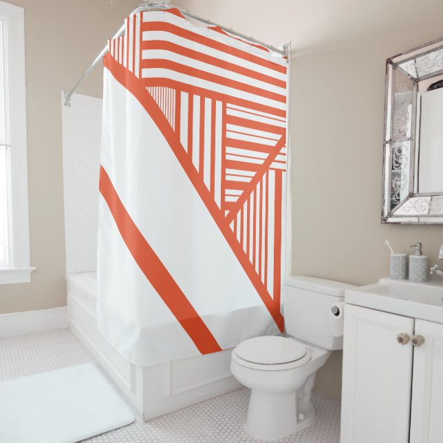 Rideaux De Douche Bandes triangulaires - Orange et Blanc (En situation)