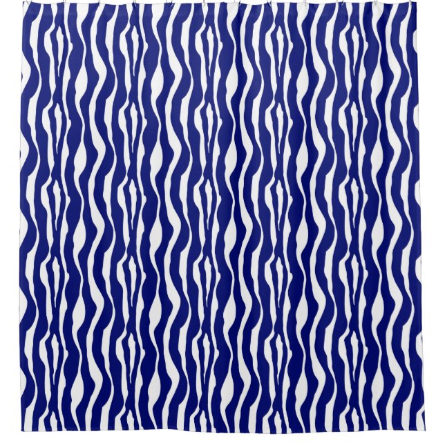 Rideaux De Douche Bandes zébrées - Bleu foncé de cobalt et blanc (Devant)