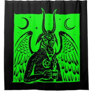 Rideaux De Douche baphomet pentagram lune café démon acide vert