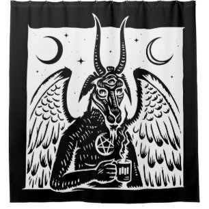 Rideaux De Douche baphomet pentagram lune café démon noir blanc