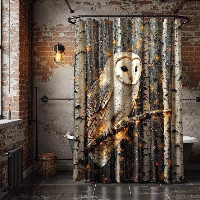 Rideaux De Douche Barn Owl in Birch Trees | (Créateur téléchargé)