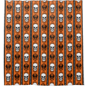 Rideaux De Douche Baroque Crâne Motif Orange Noir