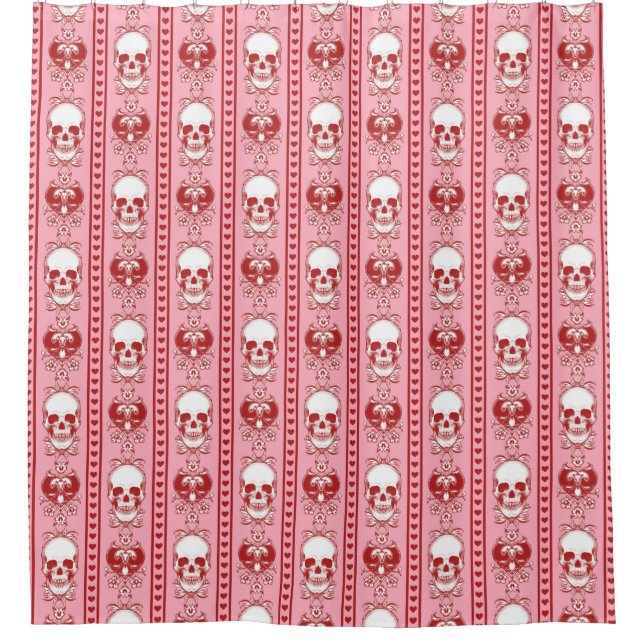 Rideaux De Douche Baroque Crâne Motif rose rouge (Devant)