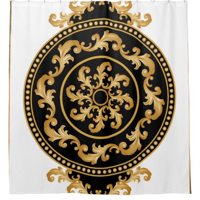Rideaux De Douche Baroque d'or, chaînes, décoration noire (Devant)