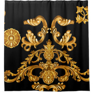 Rideaux De Douche Baroque d'or, éléments ornementaux.