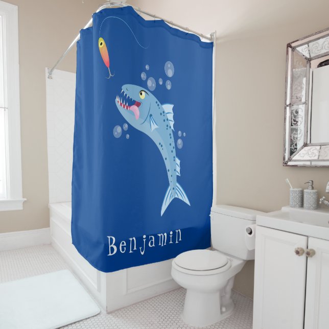 Rideaux De Douche Barracuda poisson affamé de la pêche dessin animé (En situation)
