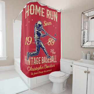 Rideaux De Douche Baseball Home Run Ajouter Votre Nom Date & Message